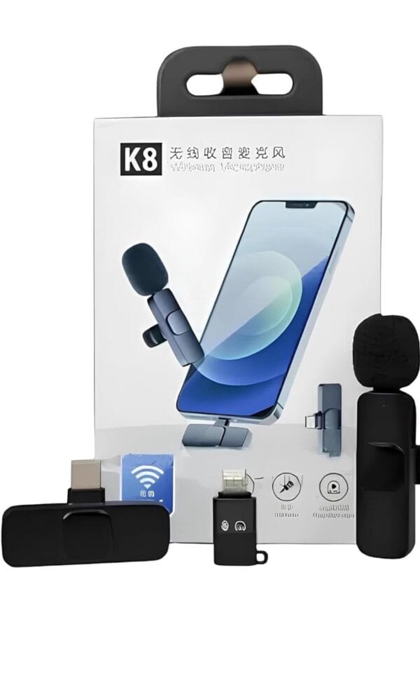 K8 Wireless Microphone, Digital Mini Portable Recording Clip Mic with Receiver for All Type-C Lightning Mobile Phones Camera Laptop for Vlogging YouTube Online Class, Zoom Call