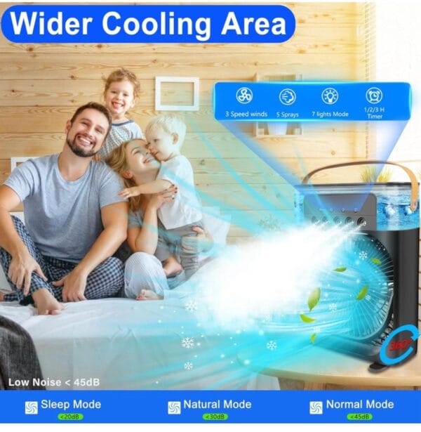 Portable Air Conditioners - Small AC Quiet Personal Air Cooler, USB Powered Mini Desktop Cooling Misting Fan, 1 | 2 | 3 Timer with 3 Speeds, 360°Adjustment for Office, Home, Room, Desk and Car - Image 3