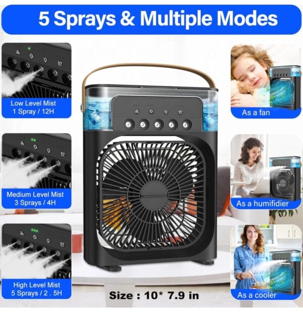 Portable Air Conditioners - Small AC Quiet Personal Air Cooler, USB Powered Mini Desktop Cooling Misting Fan, 1 | 2 | 3 Timer with 3 Speeds, 360°Adjustment for Office, Home, Room, Desk and Car - Image 4