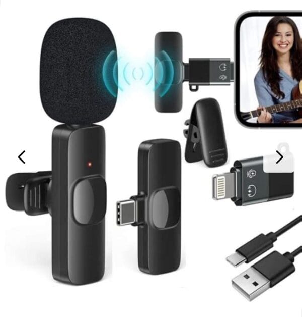 K9 Dual Wireless Collar Microphone for iPhone, iPad, and Mac Lightning Devices. Features plug-and-play functionality with on-recording mobile charging. No app or Bluetooth required. - Image 4