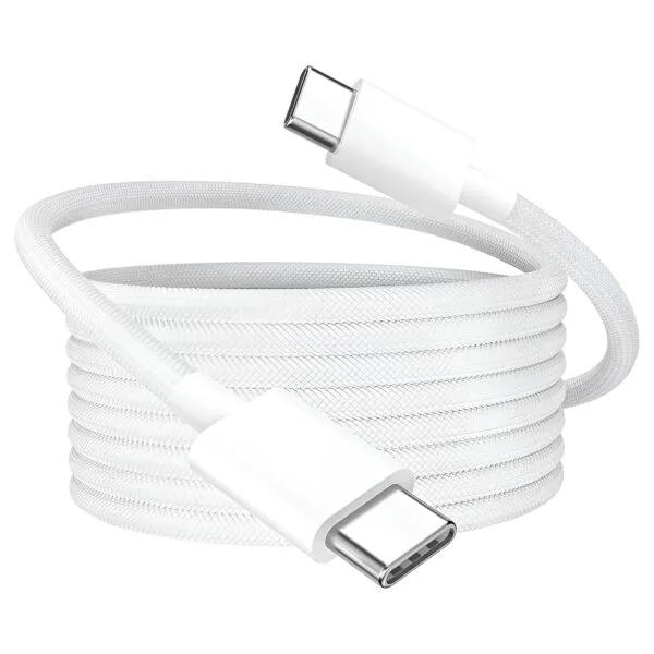 USB-C to USB-C Braided Fast Charging Cable (3.3ft/1m), Compatible with iPhone 15 Series and Other USB-C Devices. Durable, 60W Power Delivery, USB-IF Certified – White