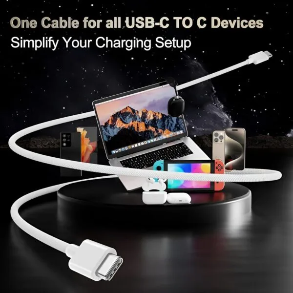 USB-C to USB-C Braided Fast Charging Cable (3.3ft/1m), Compatible with iPhone 15 Series and Other USB-C Devices. Durable, 60W Power Delivery, USB-IF Certified – White - Image 8